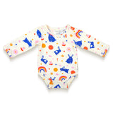 Toddler Girl Long Sleeve Bodysuit - Bunnies and Rainbow Print