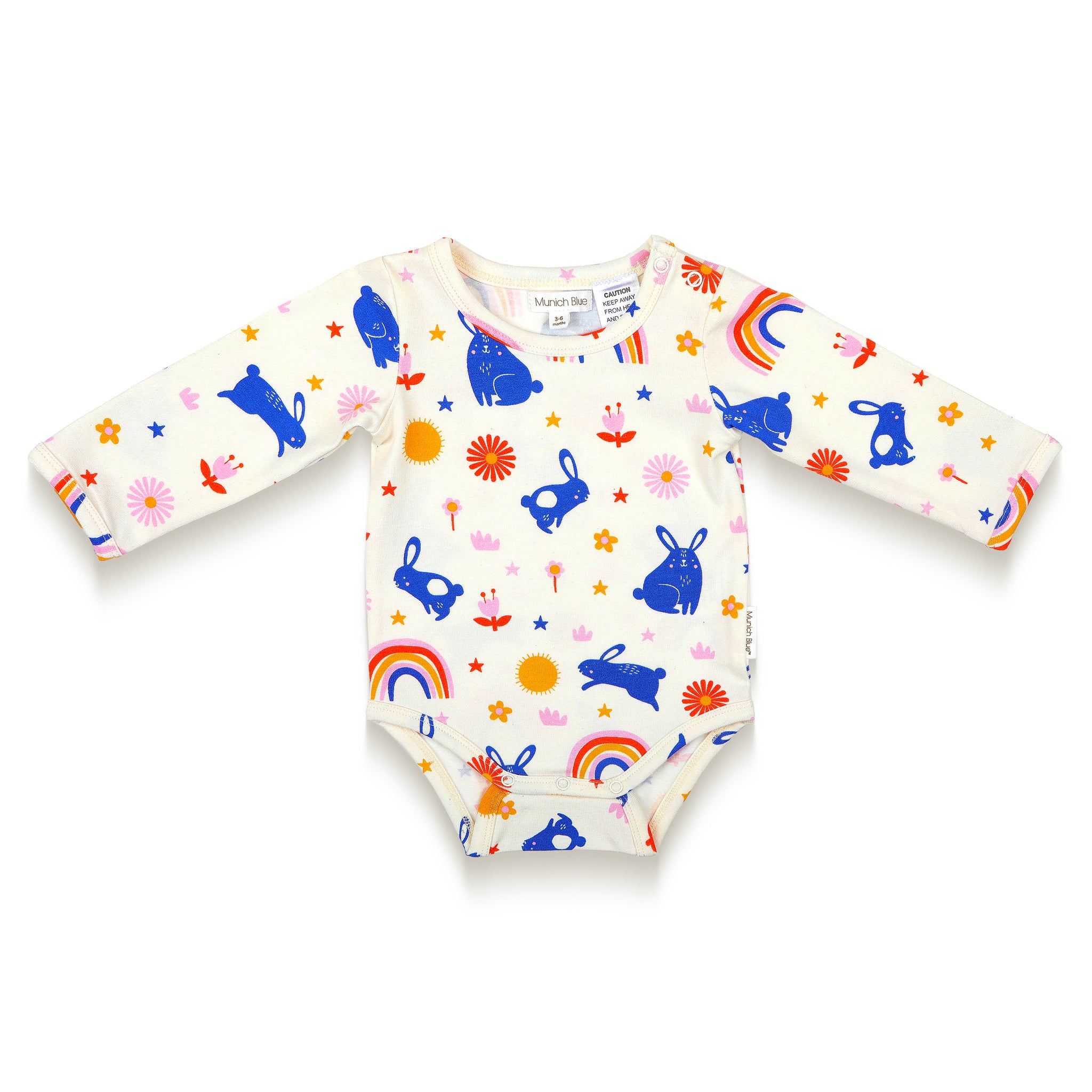 Toddler Girl Long Sleeve Bodysuit - Bunnies and Rainbow Print