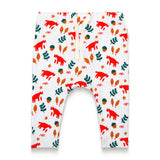 Stylish toddler boy slouchy pants featuring a vibrant fox forest print with playful foxes, leaves, and acorns, perfect for adding a cozy and fun touch to your little one's everyday wardrobe.