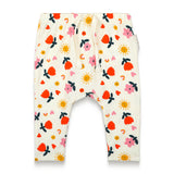 Cute toddler girl slouchy pants featuring a vibrant sunny flower print with cheerful sun, heart, and floral designs, perfect for adding a cozy and playful touch to your little one's everyday wardrobe.