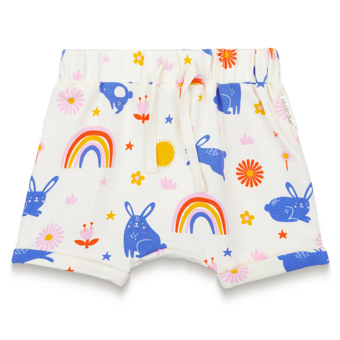 Toddler Girls Slouchy Shorts - Bunnies and Rainbow Print