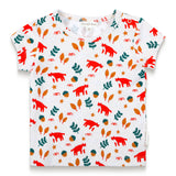 Toddler boy short sleeve t-shirt with Fox Forest print, featuring playful foxes, leaves, and acorns. Made from soft, breathable fabric for all-day comfort. Perfect for everyday wear and outdoor adventures.