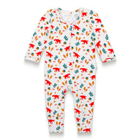 Toddler Boy Long Sleeve Zip Growsuit - Fox Forest Print