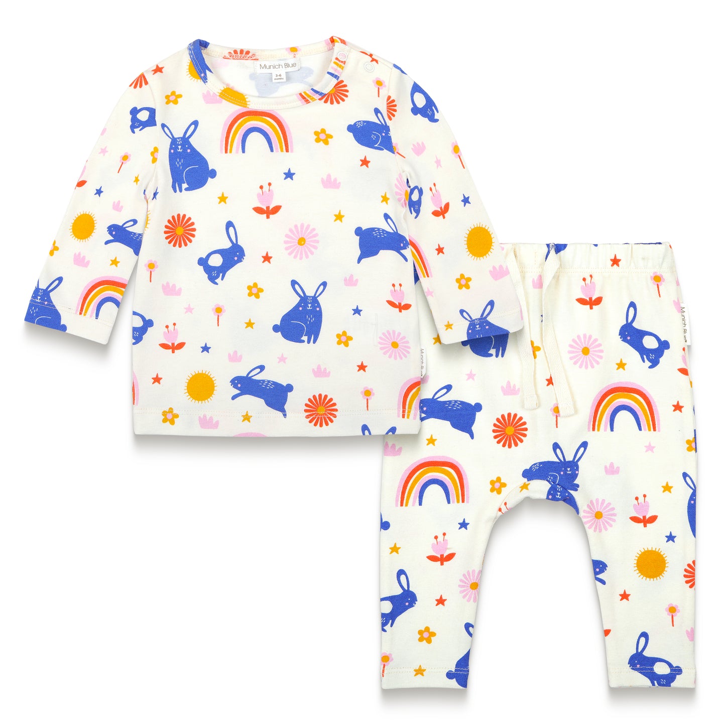 Toddler Girl Long Sleeve T-shirt & Slouchy Pants Set - Bunnies and Rainbow Print