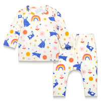 Toddler Girl Long Sleeve T-shirt & Slouchy Pants Set - Bunnies and Rainbow Print