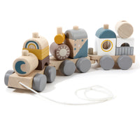 Wooden Pull-Along Stacking Train - Interactive, Educational and Safe - Munich Blue AU Wooden Toys