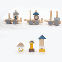 Wooden Pull-Along Stacking Train - Interactive, Educational and Safe - Munich Blue AU Wooden Toys