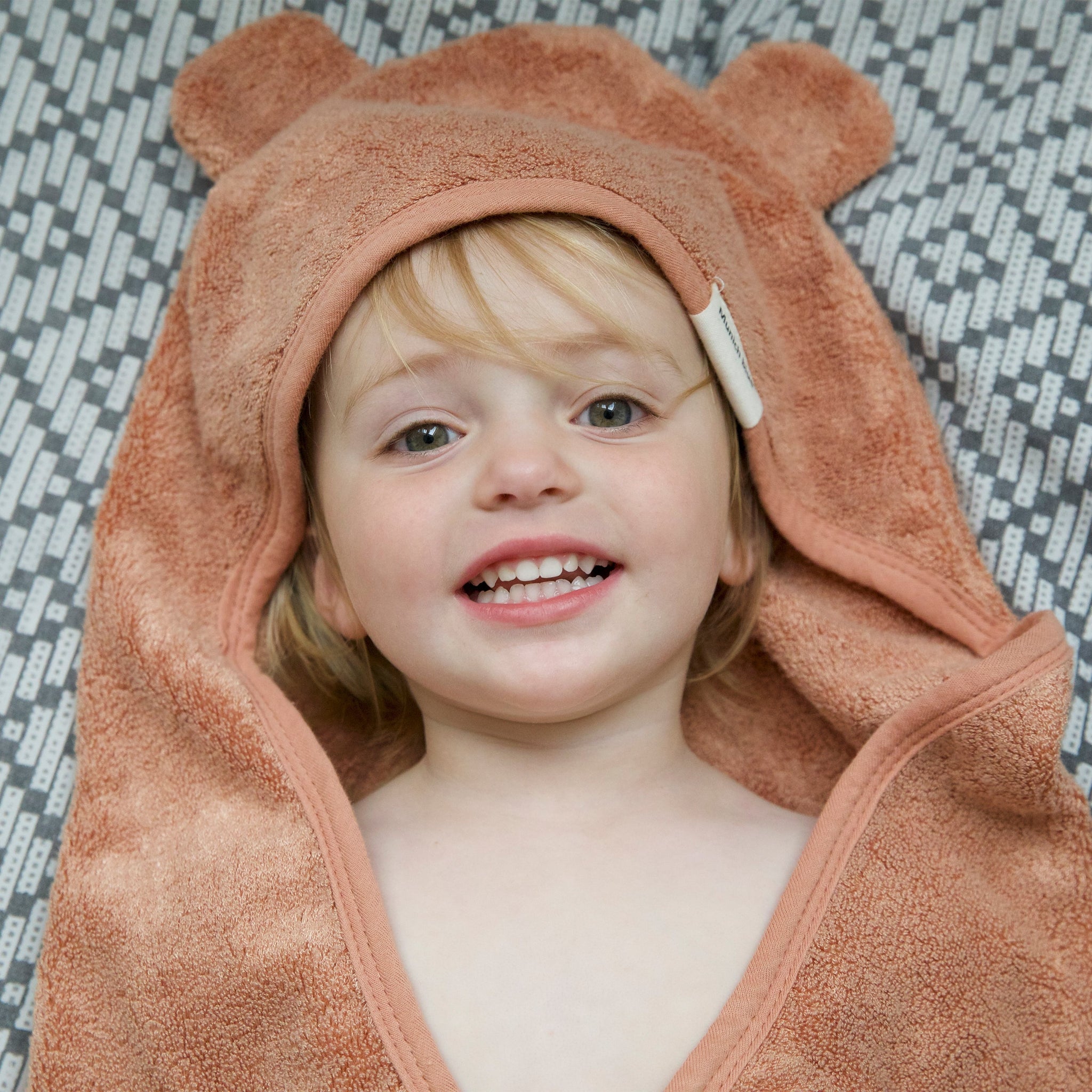 Baby Towels - Hooded Towel with Bear Ears - Munich Blue AU Ginger Red Towels