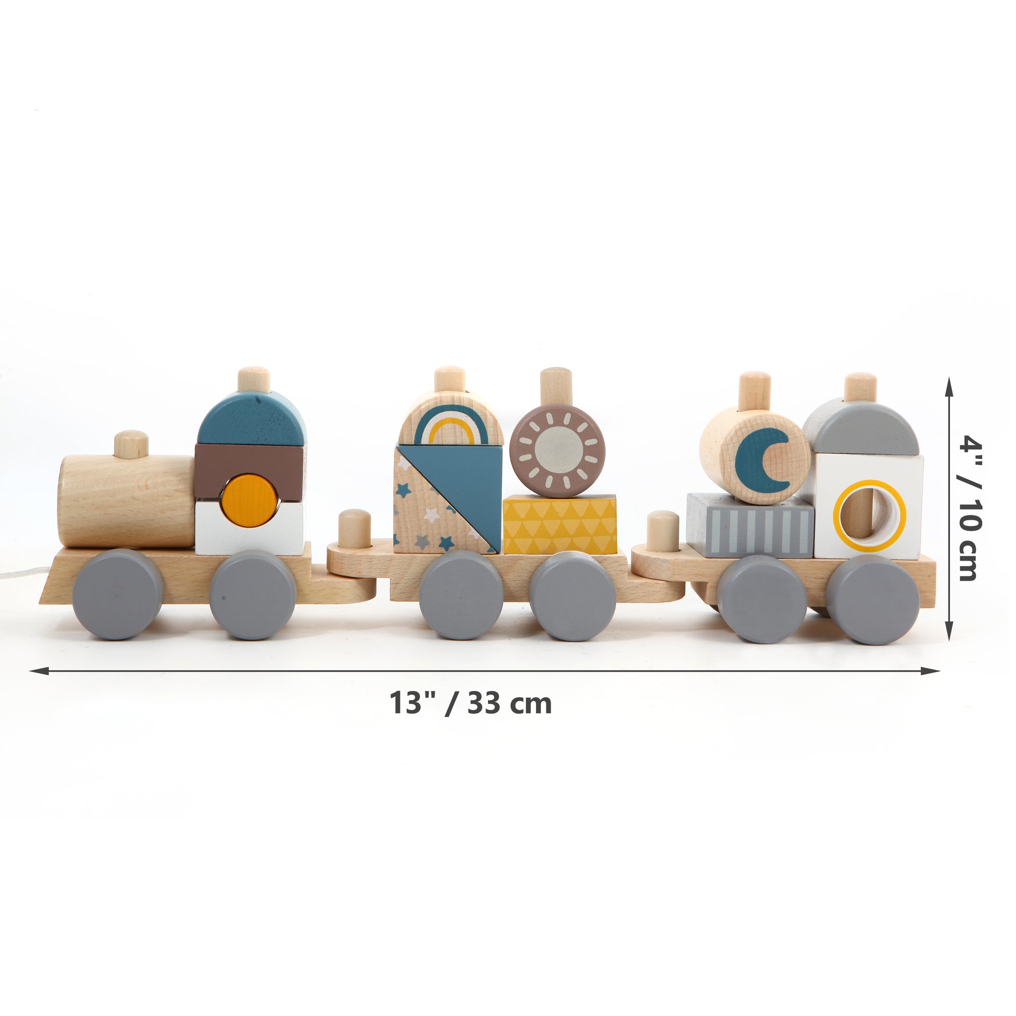 Wooden Pull-Along Stacking Train - Interactive, Educational and Safe - Munich Blue AU Wooden Toys