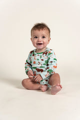 Toddler Boy Long Sleeve Bodysuit featuring a fun Forest Animal Print with playful bears, foxes, and trees. Made from soft, breathable fabric, perfect for comfortable all-day wear. Ages 0-24 months.