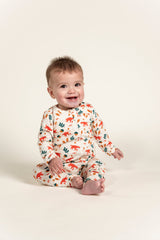 Toddler Boy Long Sleeve Zip Growsuit with vibrant Fox Forest Print, designed for comfort and ease. Soft, breathable fabric and convenient zipper for quick changes. Perfect for active toddlers. 