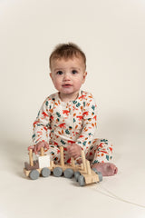 Toddler Boy Long Sleeve Zip Growsuit with playful Fox Forest Print, made from soft, breathable fabric for all-day comfort. Perfect for active toddlers, featuring an easy zip design for quick changes.