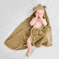 Hooded Baby Towel - Cotton & Bamboo Blend - Brown Sugar - Munich Blue AU Towels