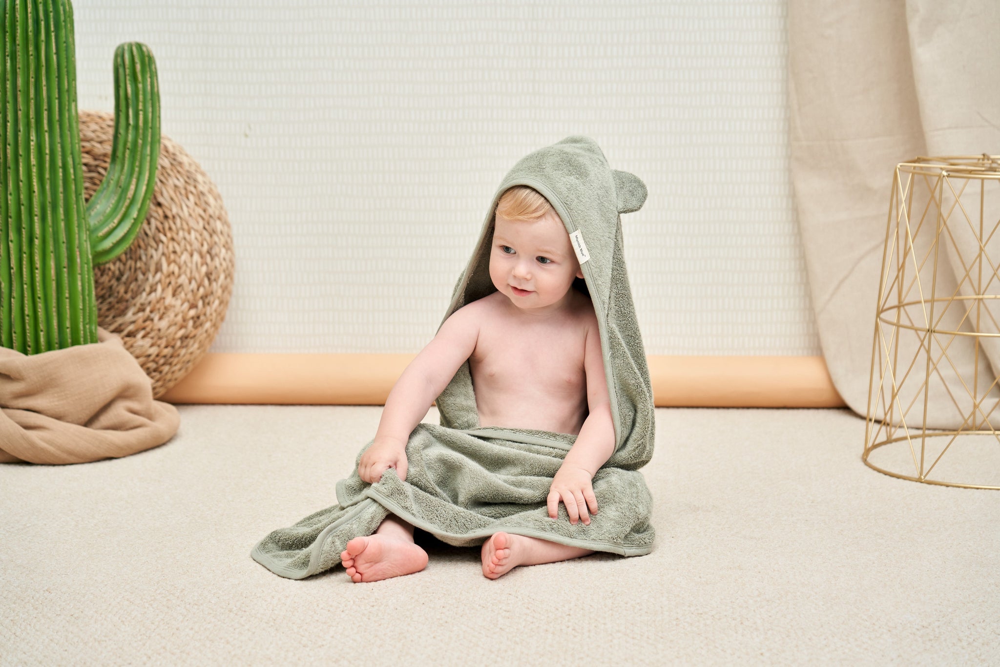 Hooded Baby Towel - Cotton & Bamboo Blend - Sage Colour - Munich Blue AU Towels